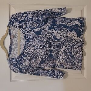 Chicos blue and white print 3/4 sleeve tee shirt. Size 2.